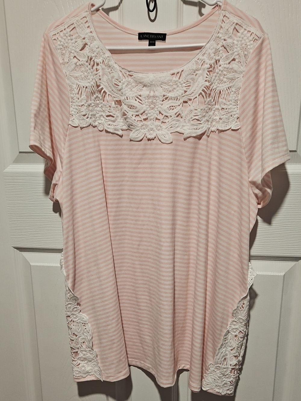 Lane Bryant Pale Pink Striped Tunic with White Crochet